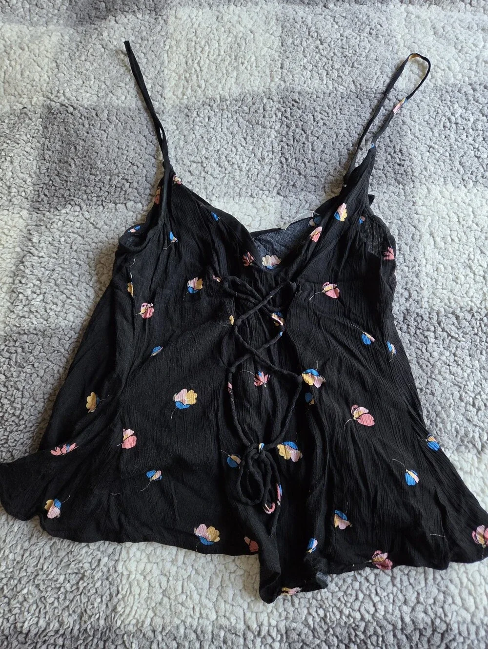 Free People Cami Top XL Black Floral Lace-Up
